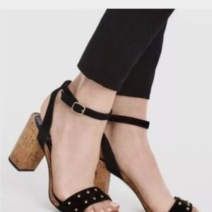 White House Black Market Suede Heels Black Open Toe Ankle Strap Sandals